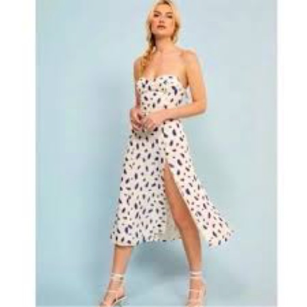 Reformation White Midi Dress with Blue Floral Print